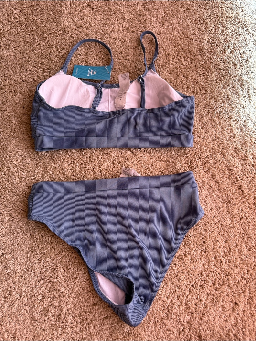 Cupshe Slate Blue Ribbed Two-Piece Bikini Set - Picture 2 of 3